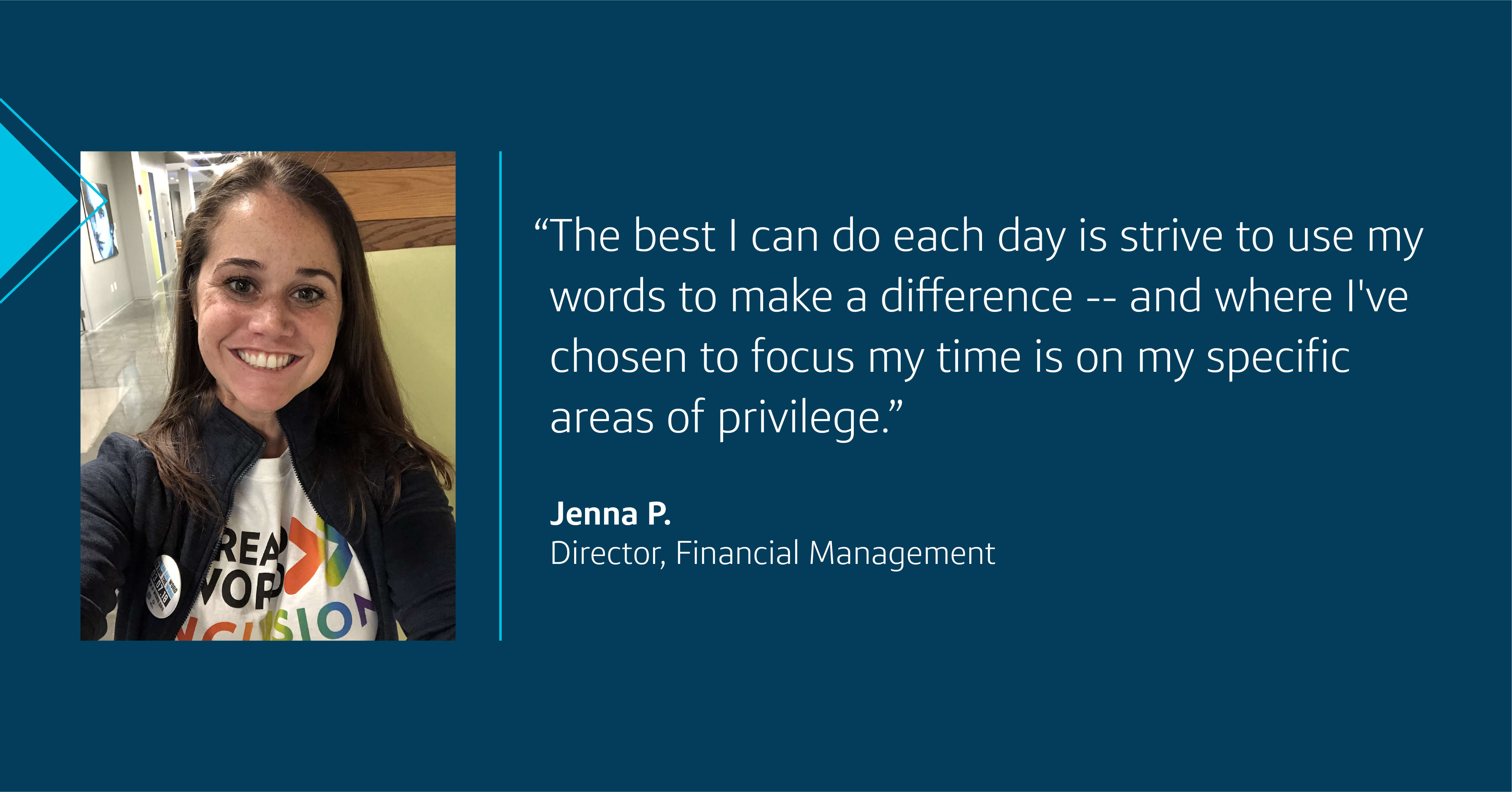 A picture of Capital One associate Jenna with her quote that says, 